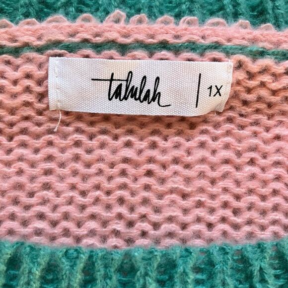 Talulah Cozy Peach Green Striped Sweater 1x - Picture 3 of 4